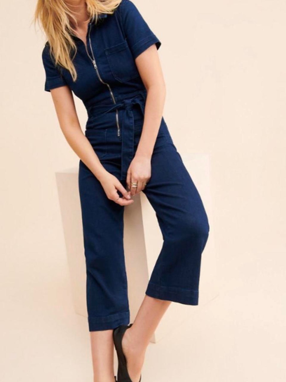 Anthropologie Maeve The Collette Women's Navy Zip-Front Utility Jumpsuit